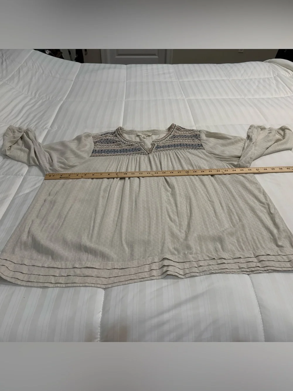 Nurture by Westbound Beige Boho Embroidered Yoke Top Size 2X